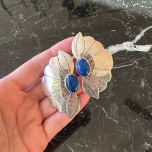 Silver and Lapis Lazuli Floral Earrings